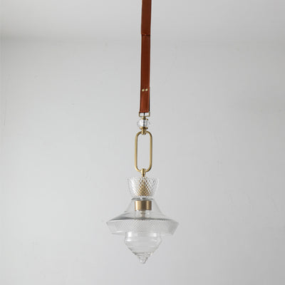 Contemporary Industrial Round Triangle Cone Ring Crystal Glass Iron Leather 1-Light Pendant Light For Living Room