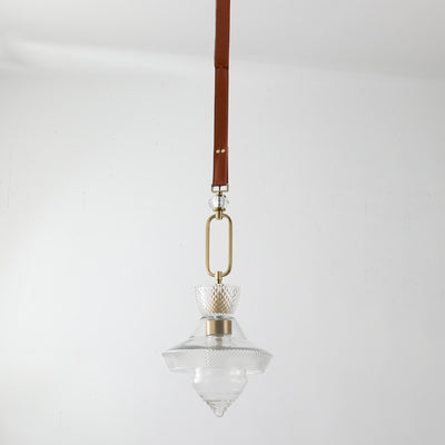 Contemporary Industrial Round Triangle Cone Ring Crystal Glass Iron Leather 1-Light Pendant Light For Living Room