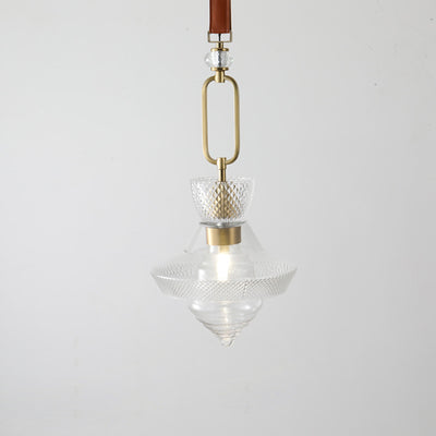 Contemporary Industrial Round Triangle Cone Ring Crystal Glass Iron Leather 1-Light Pendant Light For Living Room