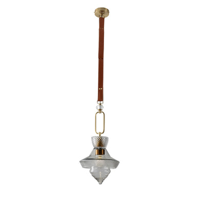 Contemporary Industrial Round Triangle Cone Ring Crystal Glass Iron Leather 1-Light Pendant Light For Living Room