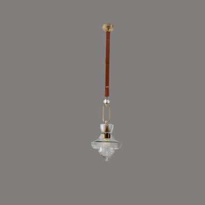 Contemporary Industrial Round Triangle Cone Ring Crystal Glass Iron Leather 1-Light Pendant Light For Living Room