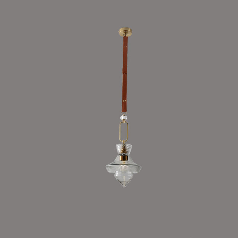 Contemporary Industrial Round Triangle Cone Ring Crystal Glass Iron Leather 1-Light Pendant Light For Living Room