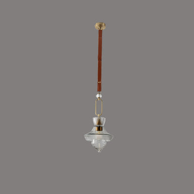 Contemporary Industrial Round Triangle Cone Ring Crystal Glass Iron Leather 1-Light Pendant Light For Living Room