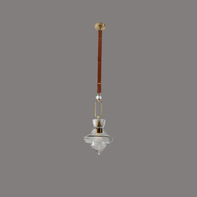 Contemporary Industrial Round Triangle Cone Ring Crystal Glass Iron Leather 1-Light Pendant Light For Living Room