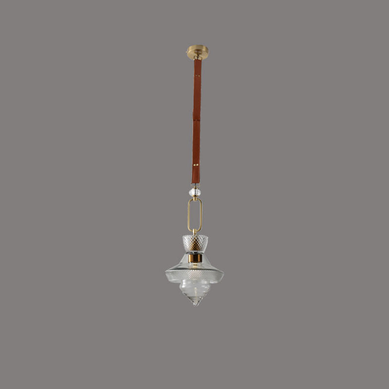 Contemporary Industrial Round Triangle Cone Ring Crystal Glass Iron Leather 1-Light Pendant Light For Living Room