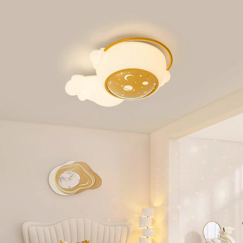 Modern Art Deco Kids Astronaut Spaceman PE Iron LED Flush Mount Ceiling Light For Living Room