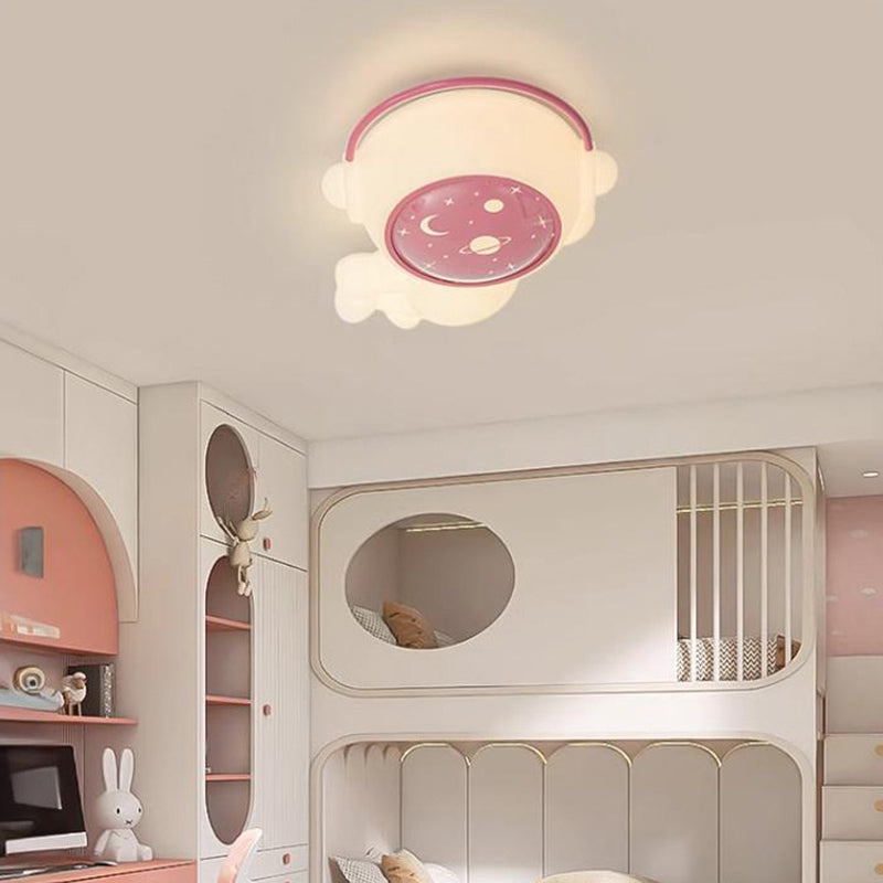 Modern Art Deco Kids Astronaut Spaceman PE Iron LED Flush Mount Ceiling Light For Living Room