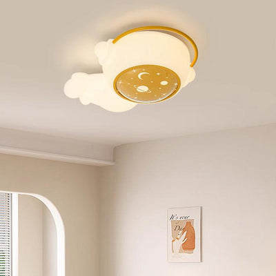 Modern Art Deco Kids Astronaut Spaceman PE Iron LED Flush Mount Ceiling Light For Living Room