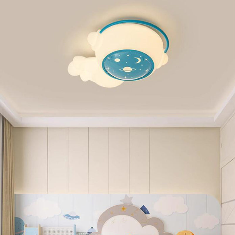 Modern Art Deco Kids Astronaut Spaceman PE Iron LED Flush Mount Ceiling Light For Living Room