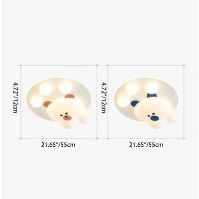 Modern Art Deco Kids Cartoon Bear Round PE Iron LED Flush Mount Ceiling Light For Living Room