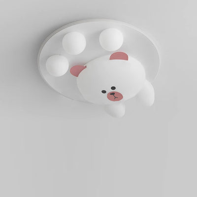 Modern Art Deco Kids Cartoon Bear Round PE Iron LED Flush Mount Ceiling Light For Living Room