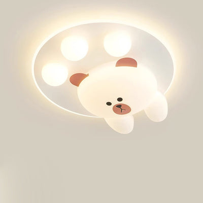 Modern Art Deco Kids Cartoon Bear Round PE Iron LED Flush Mount Ceiling Light For Living Room