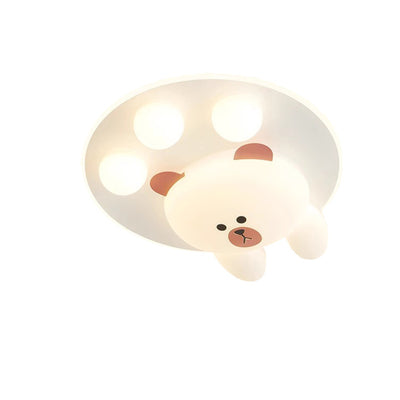 Modern Art Deco Kids Cartoon Bear Round PE Iron LED Flush Mount Ceiling Light For Living Room