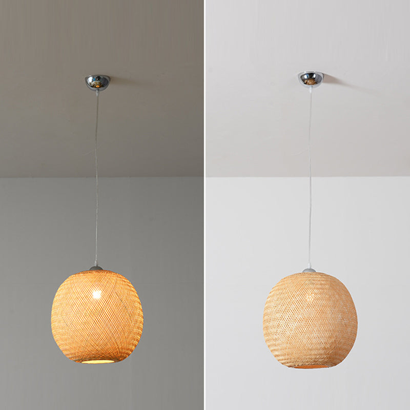 Traditional Chinese Round Citrus Orb Bamboo Iron 1-Light Pendant Light For Living Room