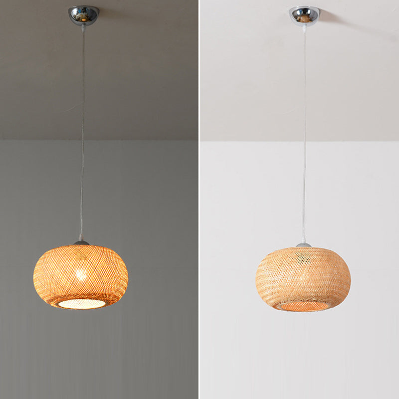 Traditional Chinese Round Citrus Orb Bamboo Iron 1-Light Pendant Light For Living Room