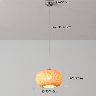 Traditional Chinese Round Citrus Orb Bamboo Iron 1-Light Pendant Light For Living Room