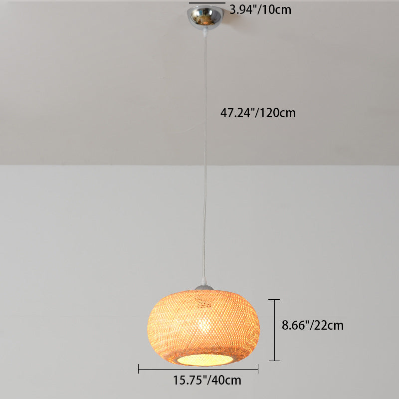 Traditional Chinese Round Citrus Orb Bamboo Iron 1-Light Pendant Light For Living Room