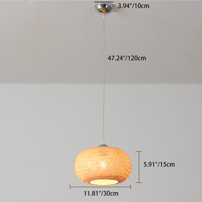 Traditional Chinese Round Citrus Orb Bamboo Iron 1-Light Pendant Light For Living Room