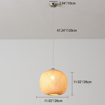 Traditional Chinese Round Citrus Orb Bamboo Iron 1-Light Pendant Light For Living Room