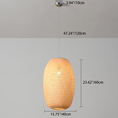 Traditional Chinese Winter Melon Flying Saucer Gourd Round Bamboo Iron 1-Light Pendant Light For Living Room