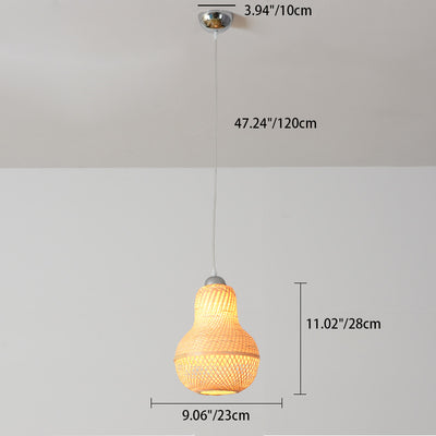 Traditional Chinese Winter Melon Flying Saucer Gourd Round Bamboo Iron 1-Light Pendant Light For Living Room