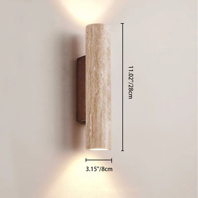 Contemporary Scandinavian Cylinder Round Yellow Travertine Wood 2-Light Wall Sconce Lamp For Living Room