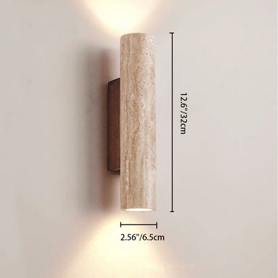 Contemporary Scandinavian Cylinder Round Yellow Travertine Wood 2-Light Wall Sconce Lamp For Living Room