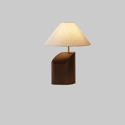 Traditional French Irregular Square Cone Fabric Wood 1-Light Table Lamp For Bedroom