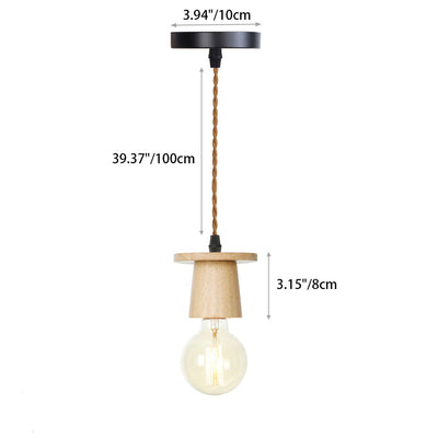 Modern Simplicity Triangle Cylinder Round Glass Wood Iron 1-Light Pendant Light For Living Room