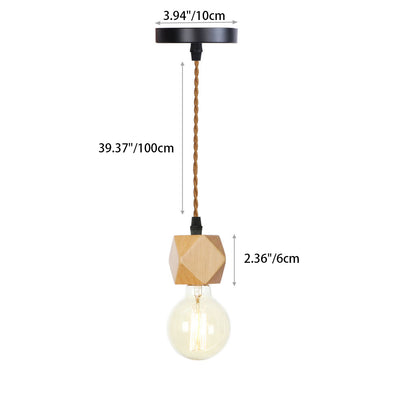 Modern Simplicity Triangle Cylinder Round Glass Wood Iron 1-Light Pendant Light For Living Room