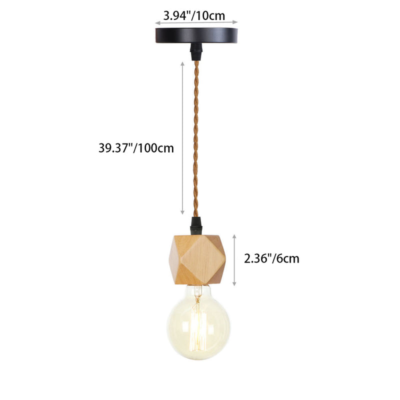 Modern Simplicity Triangle Cylinder Round Glass Wood Iron 1-Light Pendant Light For Living Room