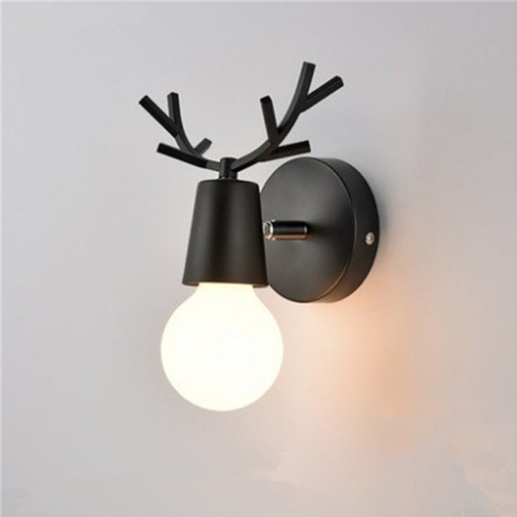 Modern Art Deco Antler Round Glass Rubberwood Metal 1-Light Wall Sconce Lamp For Living Room