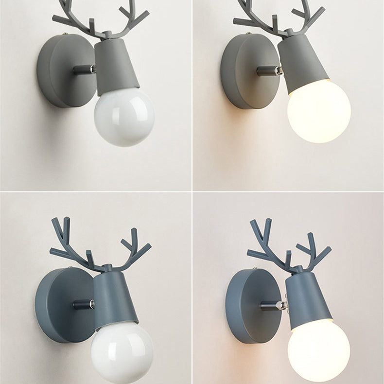 Modern Art Deco Antler Round Glass Rubberwood Metal 1-Light Wall Sconce Lamp For Living Room