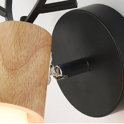 Modern Art Deco Antler Round Glass Rubberwood Metal 1-Light Wall Sconce Lamp For Living Room