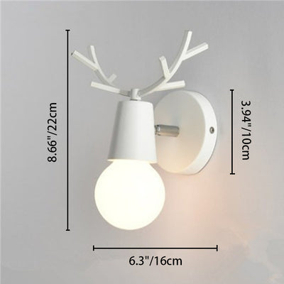 Modern Art Deco Antler Round Glass Rubberwood Metal 1-Light Wall Sconce Lamp For Living Room