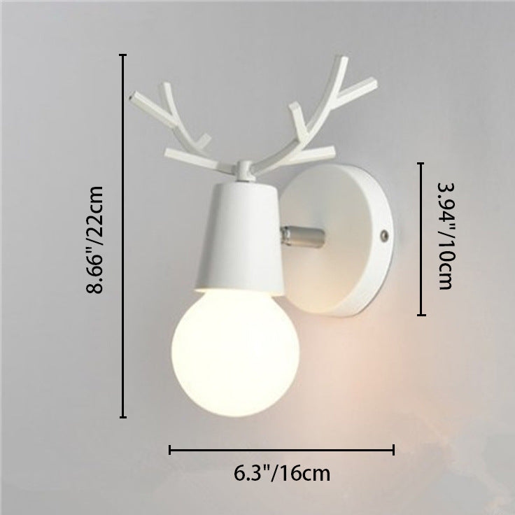 Modern Art Deco Antler Round Glass Rubberwood Metal 1-Light Wall Sconce Lamp For Living Room