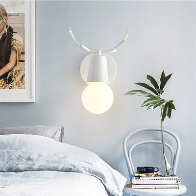 Modern Art Deco Antler Round Glass Rubberwood Metal 1-Light Wall Sconce Lamp For Living Room