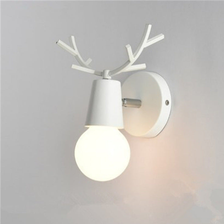 Modern Art Deco Antler Round Glass Rubberwood Metal 1-Light Wall Sconce Lamp For Living Room