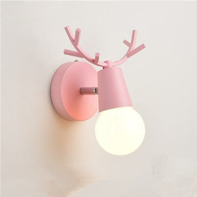 Modern Art Deco Antler Round Glass Rubberwood Metal 1-Light Wall Sconce Lamp For Living Room