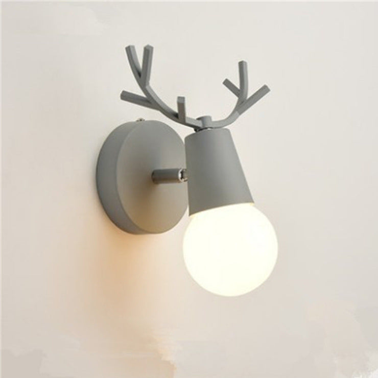 Modern Art Deco Antler Round Glass Rubberwood Metal 1-Light Wall Sconce Lamp For Living Room