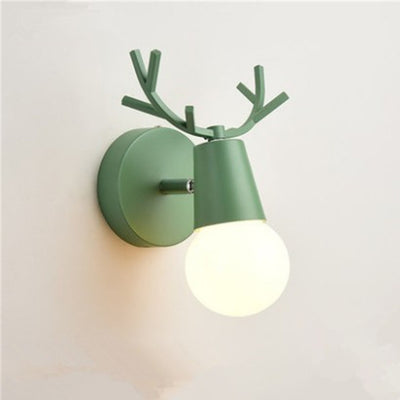 Modern Art Deco Antler Round Glass Rubberwood Metal 1-Light Wall Sconce Lamp For Living Room