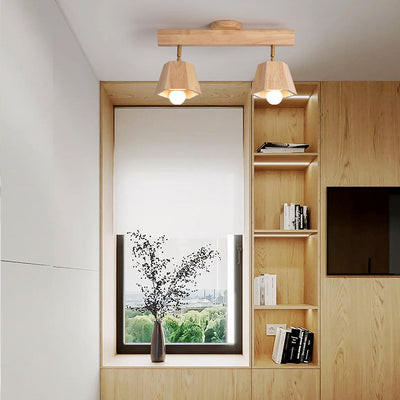 Contemporary Scandinavian Hexagonal Long Rubberwood 1/2/3/4/5 Light Semi-Flush Mount Ceiling Light For Bedroom