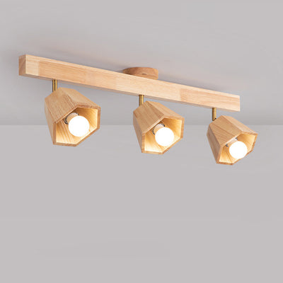 Contemporary Scandinavian Hexagonal Long Rubberwood 1/2/3/4/5 Light Semi-Flush Mount Ceiling Light For Bedroom