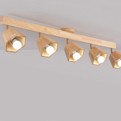 Contemporary Scandinavian Hexagonal Long Rubberwood 1/2/3/4/5 Light Semi-Flush Mount Ceiling Light For Bedroom