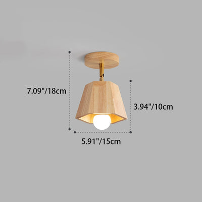 Contemporary Scandinavian Hexagonal Long Rubberwood 1/2/3/4/5 Light Semi-Flush Mount Ceiling Light For Bedroom