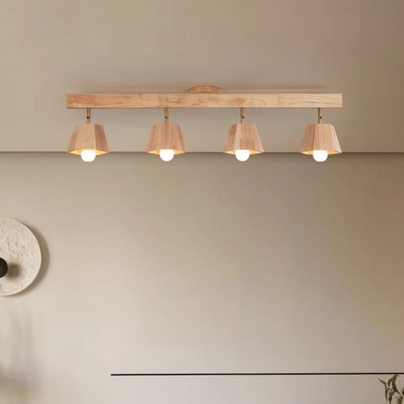 Contemporary Scandinavian Hexagonal Long Rubberwood 1/2/3/4/5 Light Semi-Flush Mount Ceiling Light For Bedroom