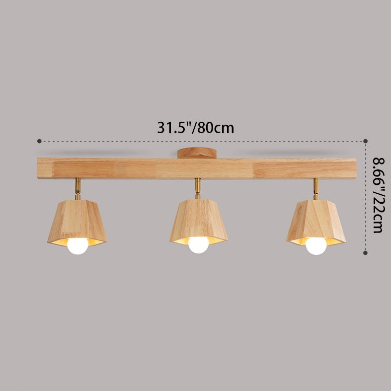 Contemporary Scandinavian Hexagonal Long Rubberwood 1/2/3/4/5 Light Semi-Flush Mount Ceiling Light For Bedroom