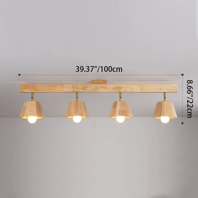 Contemporary Scandinavian Hexagonal Long Rubberwood 1/2/3/4/5 Light Semi-Flush Mount Ceiling Light For Bedroom