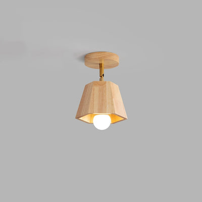 Contemporary Scandinavian Hexagonal Long Rubberwood 1/2/3/4/5 Light Semi-Flush Mount Ceiling Light For Bedroom