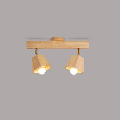 Contemporary Scandinavian Hexagonal Long Rubberwood 1/2/3/4/5 Light Semi-Flush Mount Ceiling Light For Bedroom